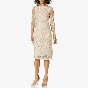 JS Collection Women’s Embroidered Midi Sheath Dress. Rose Gold. Size 4